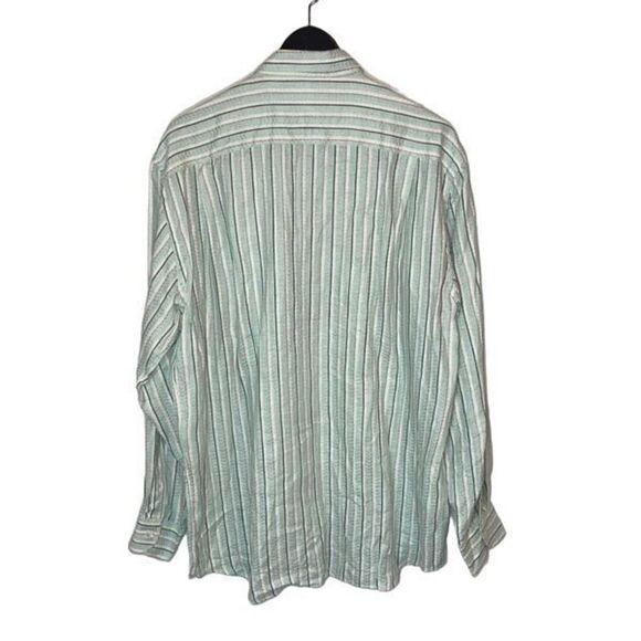 Mr‎ Sid John Rima Vintage Mens Button Down Shirt Long Sleeve Striped Linen Green - Picture 4 of 9
